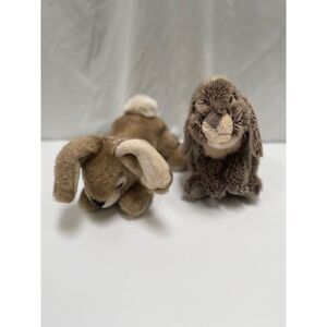Lot of 2 Bunny Rabbit Plush Stuffy Aurora Toys R Us Brown Lying Down Holland Lop